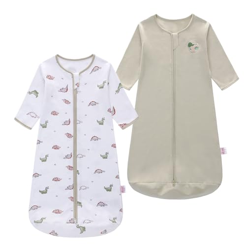 Image of amo nenes 2PCS Baby Sleeping Bag, 100% Cotton Baby Wearable Blanket, Long Sleeve Sleep Sack for Infant Toddler 0-18Months