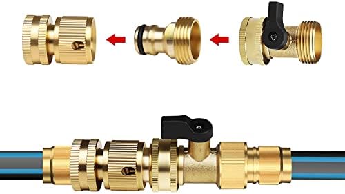 Heavy Duty Brass Garden Hose Connector with Shut Off Valve Brass Water Hose Parts 3/4 Inlet and Outlet Thread with Comfort Grip to Control Water Flow(2PACK)