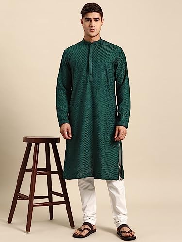 Image of Rajubhai Hargovindas Men Pure Cotton Chikankari Embroidered Straight Kurta