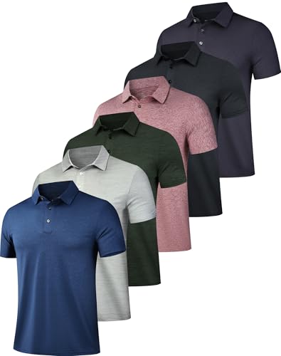 OYGSieg 6 Pack Mens Polo Shirts Performance Short Sleeve Golf Shirt Moisture Wicking Athletic Casual Collared T-Shirt SetB L