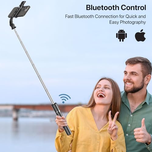 Image of DR VAKU Selfie Stick Tripod Stand with Fill Light & Wireless Remote, 69.6 inch /174CM Extendable Bluetooth Long Selfie Stick Compatible with iPhone & Android, Best for Vlogging, Reels & Travel