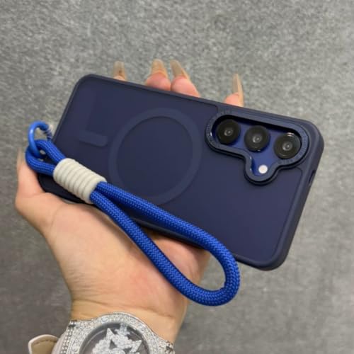 Étui Galaxy S24+ bleu marine en métal mat avec chargeur magnétique