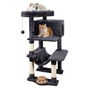 Fantasreen 40″ Gray Cat Tree Tower for Indoor Cats, Scratching Post with Hammock, Cat Condo for Kittens and Adult Cats