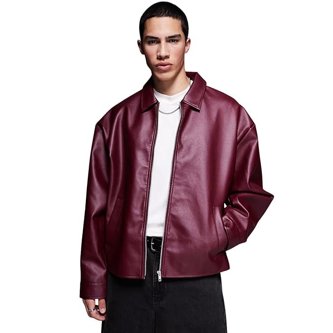 Image of Men's Faux Leather Jacket | Premium PU Leather Casual Winter Jacket for Men | Stylish Zip-Up Streetwear Biker Outerwear for Travel Party Riding Daily Wear