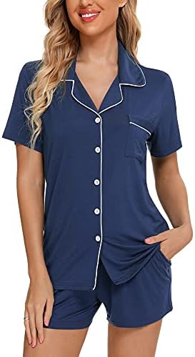 Samring Women's Shorts Pajama Set Short Sleeve Sleepwear Nightwear Pjs Cyan L