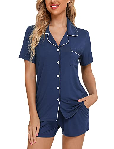 Senert Pajamas For Women Shorts Set Button Down Pajama Sets Sleepwear Shorts Pjs Lounge Set #TOP1