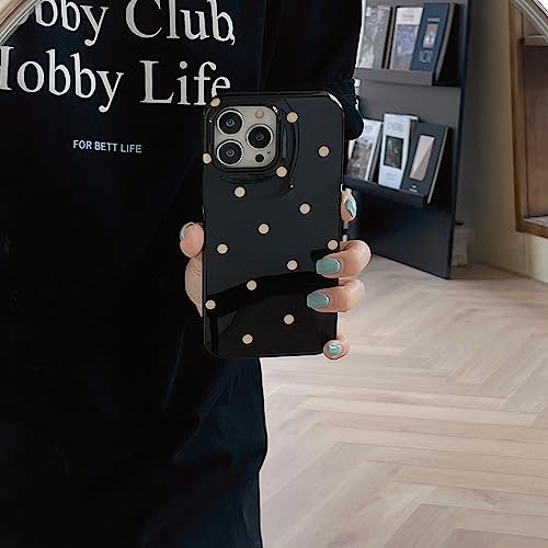 Retro White Polka Dots Cute Phone Case Compatible with iPhone 14 Pro Classic Trendy Stylish Pattern Slim Chic Glossy Protective Girls Women Cover(iPhone 14pro 6.1inch,Black) by Reezaddin - Image 5