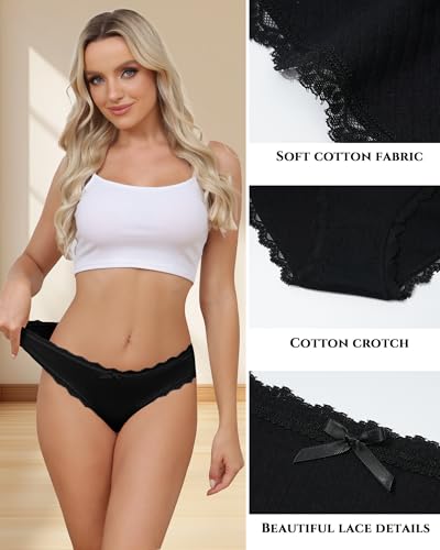 Image of Aijolen Women's Cotton Bikini Underwear Soft Low Waist Panties Cheeky Lace Underpants S-XXL