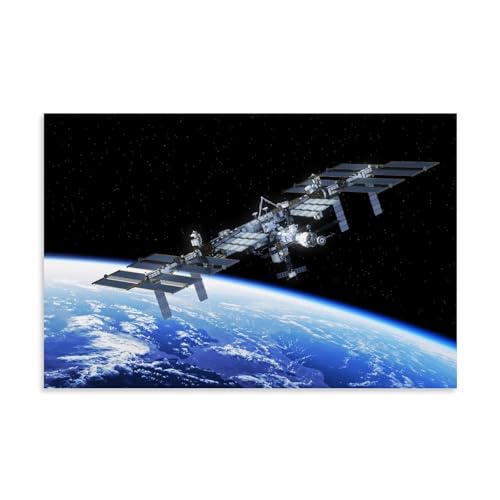 ISS Orbiting Earth Illustration Exoplaneten Hubble-Astronomie NASā Raketenkunst Leinwand-Dekor, Wanddruck, Foto, Zuhause, moderne Dekoration, 40 x 60 cm