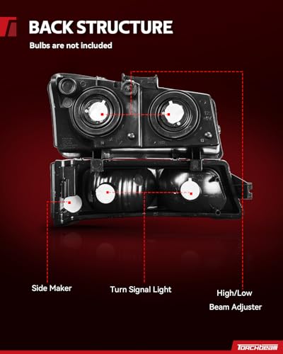 Image of Torchbeam Headlight Assembly Compatible with 2003-2006 Silverado 1500 | OE Headlamp Replacement for Silverado 1500 /3500 Classic, Avalanche 1500 Chrome Housing Clear Reflector Driver&Passenger Side