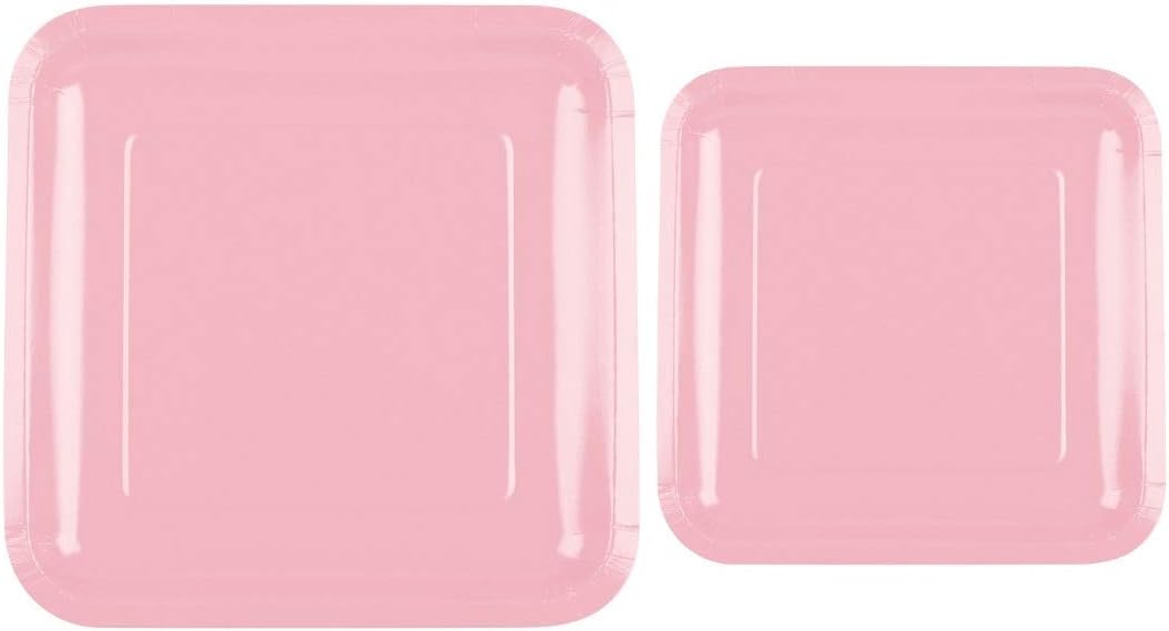 Oojami 100 Count Square Light Pink Paper Plates 50~9" Dinner Paper Plates 50~7" Dessert Paper Plates Light Pink Party Theme