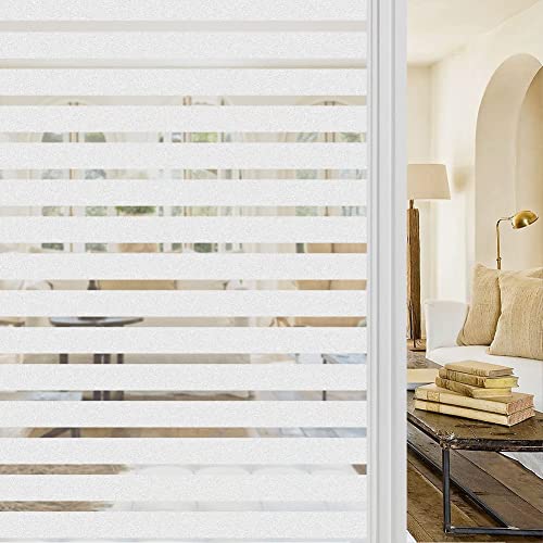 Image of SUNBIRD Window Film Privacy Colorful Window Sticker, Decorative Window Vinyl, Adhesive Home UV Blocking, Heat Insulation Static Cling for Bathroom Office (24 X 100 INCHES, Stripes Frost)