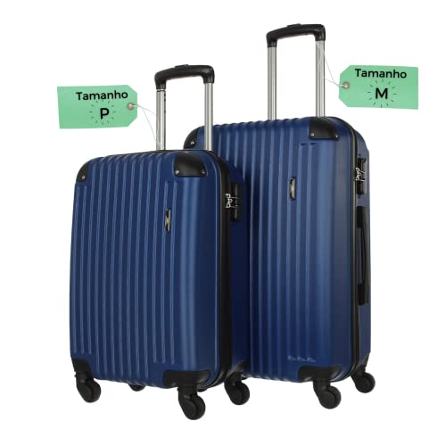 Kit de Malas de Viagem Pequena e Média Fibra Rígida 4xRodas 360°