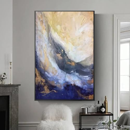 Peinture à l'huile abstraite moderne bleue triptyque tableau décoration salon grand format