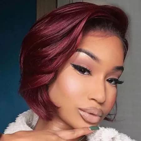 Usexy Pixie Cut Lace Front Wigs Human Hair 99J Color 13x4x1 Lace Front Wigs Human Hair Short Bob Wigs Straight Lace Front Pixie Cut Wigs For Black Women