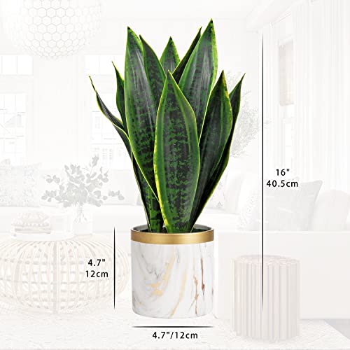Briful Fake Snake Plant 16" Faux Potted Plant Artificial Snake Plant With White Ceramic Pot Sansevieria Plant Perfect For House Modern Living Room Office Housewarming Gift Indoor Decor #TOP6
