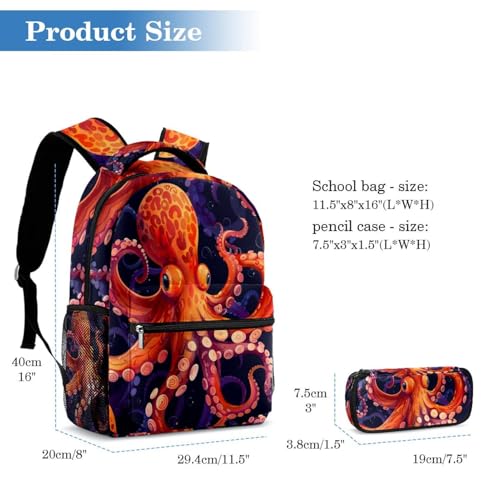 Imprimé pieuvre rouge océan sur ensemble cartable et sac à dos enfant - 2