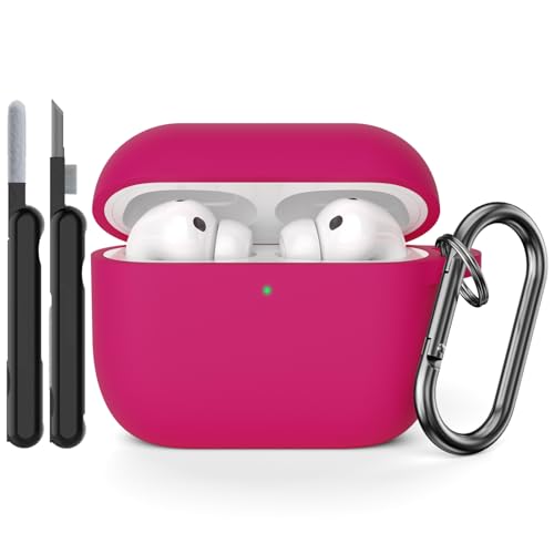 AOTUAO Custodia Compatibile con AirPods PRO 3a Generazione Case Cover con Kit di Pulizia, Case Protettiva Antiurto in Silicone per AirPods PRO 3 Custodia con Moschettone, Rose Pink