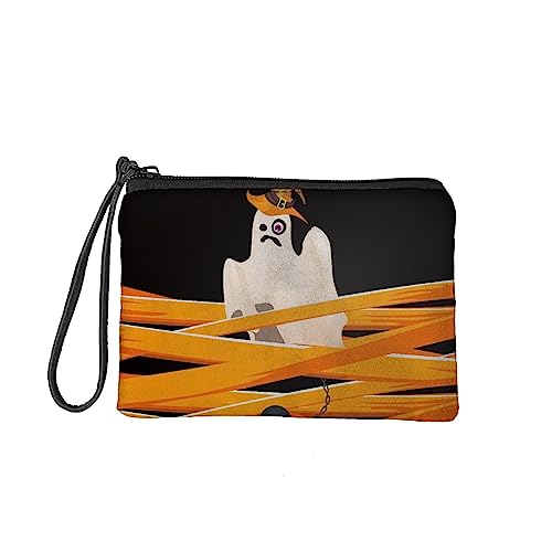 GLENLCWE Halloween Ghost Canvas Coin Purse Halloween Coin Pouch Zipper Change Card Holder for Adults Kids