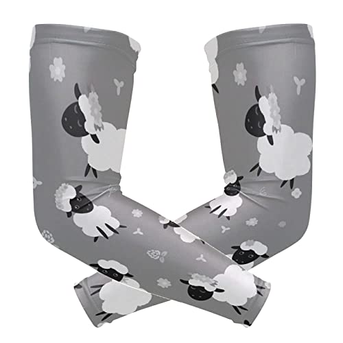 Black White Sheep Lambs Wild Flowers on a Dark Gray Background 1 Pair Cooling Sports Arm Sleeves, Cover Uv Sun Protection Warmer for Sports Men Women Running Golf Cycling Riding Jogging