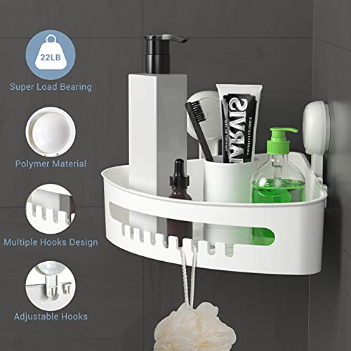Corner Shower Caddy Suction Cup, Reusable Plastic Shower Caddy Holds Up To 22Lb, Shower Corner Shelf For Shampoo Conditioner, Wall Mount Shower Organizer Corner Shower Basket For Bathroom & Kitchen #TOP1