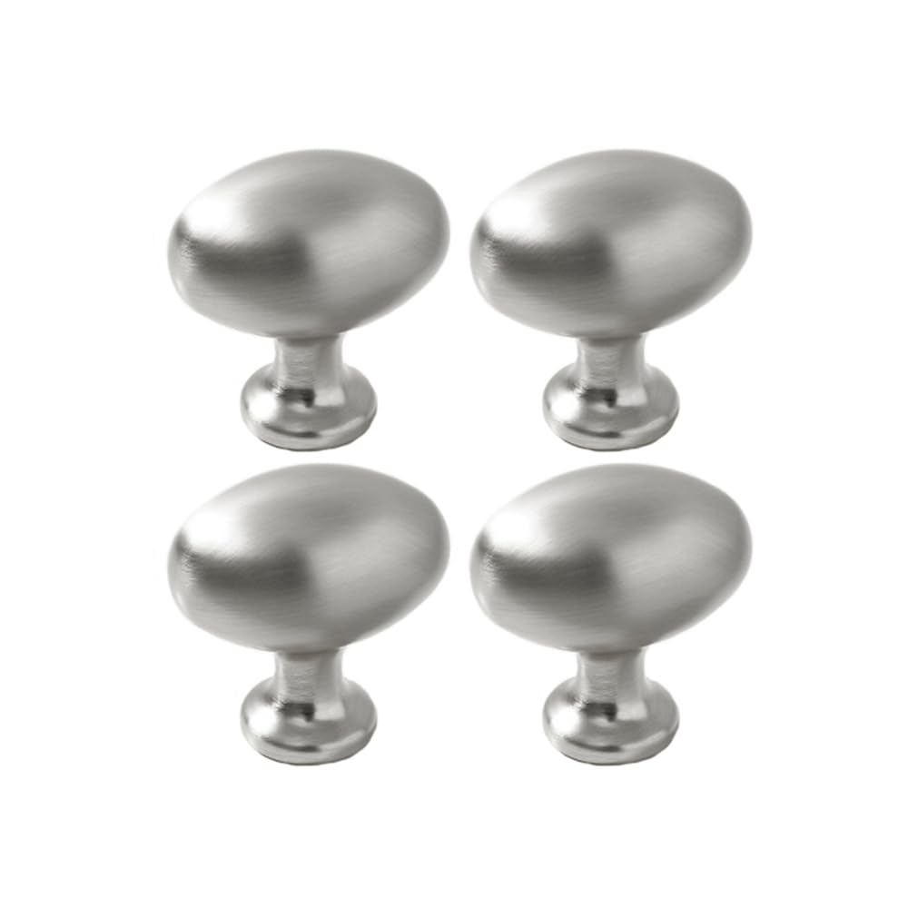 4 Pack Silver Cabinet Knobs 1.3" Brushed Silver Egg Drawer Knobs Zinc Alloy Single Hole Pulls for Dresser 33mm Oval Cupboard Handles for Kitchen Wardrobe Cabinet Bathroom Hardware (4, Brushed Silver) — image 1