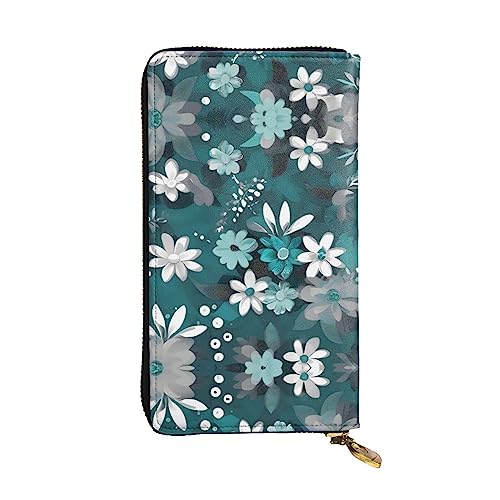 Portefeuille en cuir pour femme chic et fleuri noir à fermeture éclair