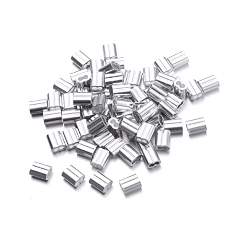 MUCKLILY 100pcs Wire Rope Crimping Loop Wire Rope Aluminum Wire Cable Wire Rope Cable Crimping Sleeves Crimp Sleeves for Cable Wire Rope Sleeves Steel Wire Loop Silver