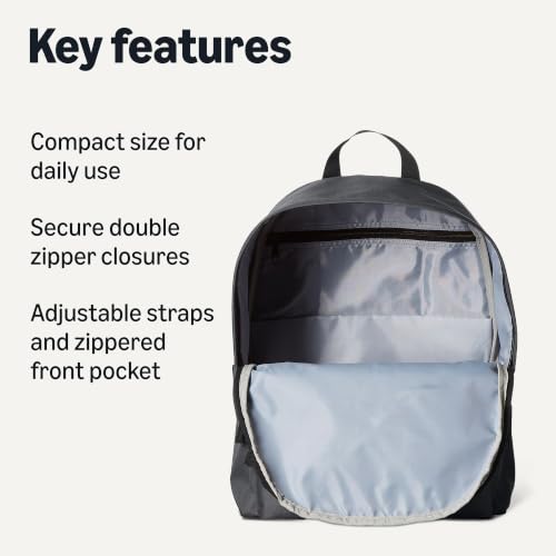 Image of Amazon Basics Classic School Backpack with Multiple Compartments, Sturdy Construction, Adjustable Straps - Grey