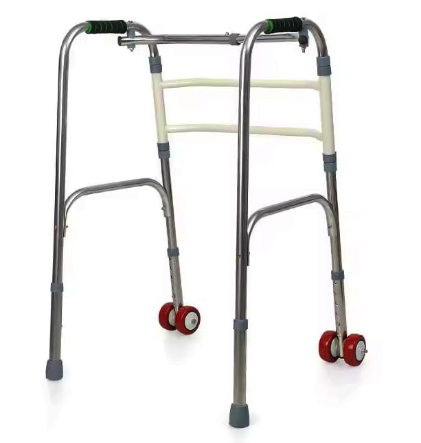 Folding Lightweight Aluminium Walking Frame Walker Zimmer with Wheels - Adjustable Height and Foldable M4