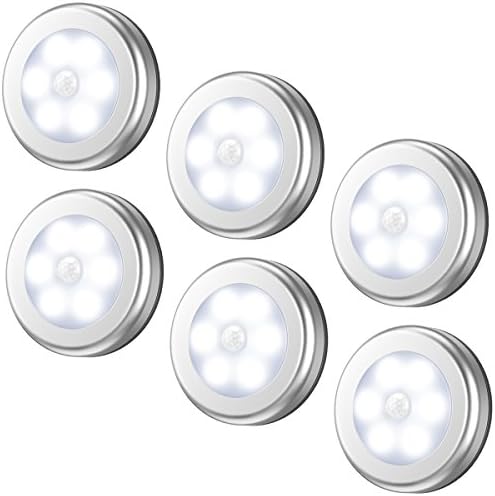 AMIR Upgraded Motion Sensor Light, Cordless Battery-Powered LED Night Light, Stick-anywhere Closet Lights Stair Lights, Safe Lights for Hallway, Bathroom, Bedroom, Kitchen (White - Pack of 6)