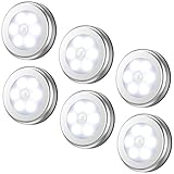 AMIR Upgraded Motion Sensor Light, Cordless Battery-Powered LED Night Light, Stick-anywhere Closet Lights Stair Lights, Safe Lights for Hallway, Bathroom, Bedroom, Kitchen (White - Pack of 6)