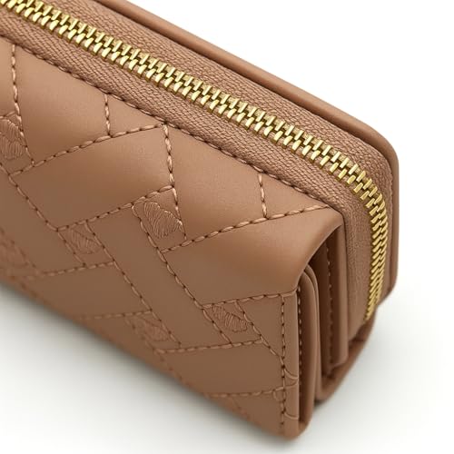 Compact Simple Embroidered Love Heart Multi Card Slots Leather Wallet for Women (Brown)2