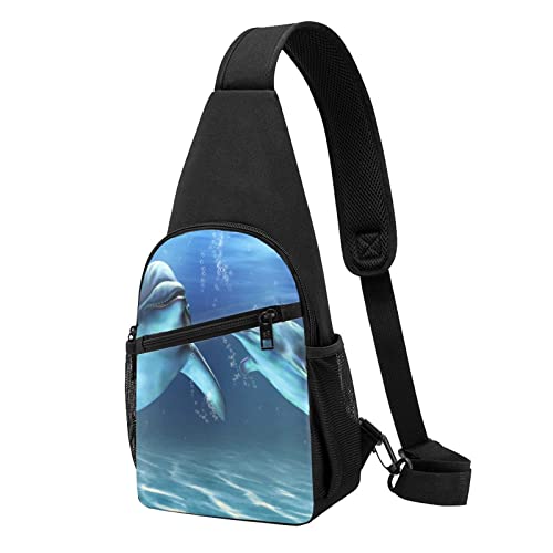 Sac à dos sling sport noir motif animal dauphin imprimé 3D
