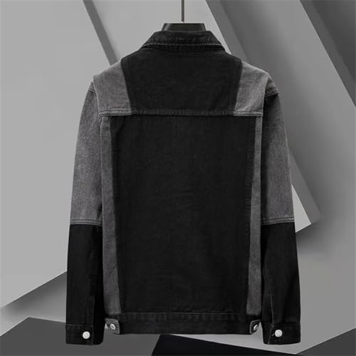 Men Spring Denim Jacket Color Blocking Loose Casual Coat Lapel Social with Pocket Outwear2