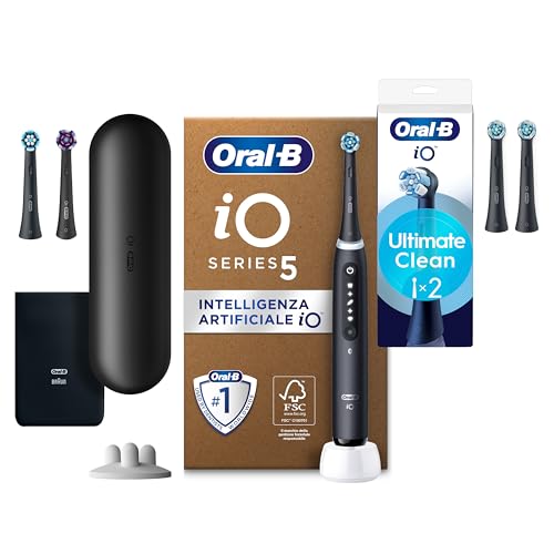 Oral-B Spazzolino Elettrico iO 5 Nero con 3 Testine + 2 Test...