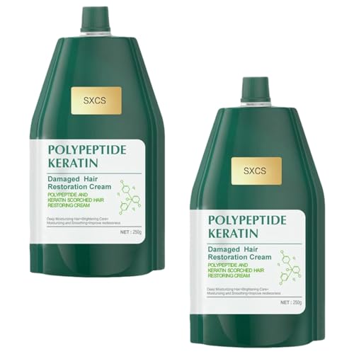 Mascarilla reparadora capilar con queratina y polipéptidos, paquete de 2: tratamiento acondicionador profundo for cabello seco y dañado, que restaura la suavidad y el brillo duradero