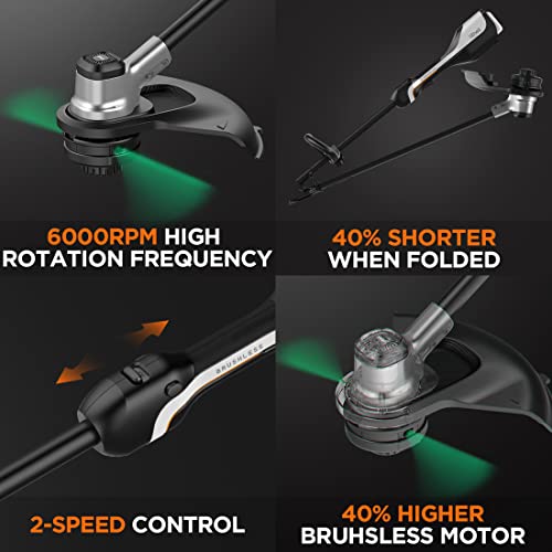 Litheli 2x20V 14" Brushless Cordless String Trimmer, Battery Powered Weed Eater, U20 Series Grass Trimmer with 2.5Ah Battery, Dual Line Bump Feed for Lawn Trimming, Lawn Care by LiTHELi - Image 3