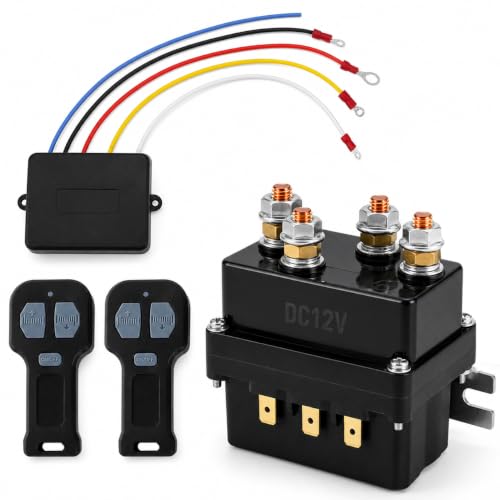 QWORK 12V Wireless Winch Control Kit 500A Relay with Dual Remote for Truck SUV & ATV Winches