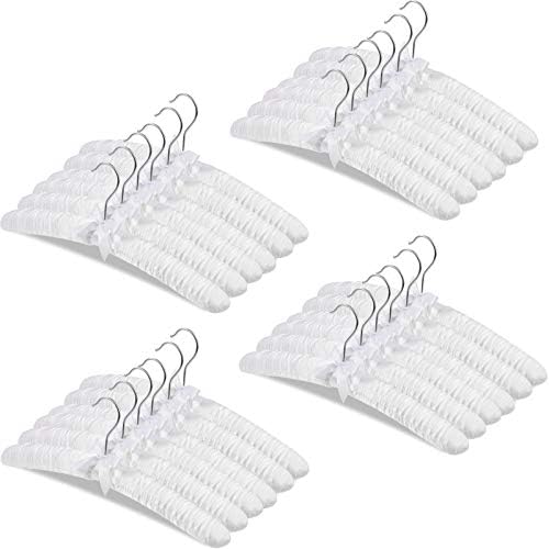 24 Pieces Satin Padded Hangers Satin Hangers with Anti-Rust Swiveling Hook Shoulder Hangers for Hanging Dresses, Sweaters, Suits and More (White)