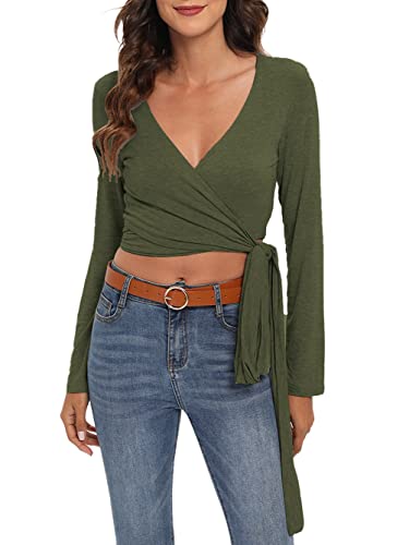 Image of Famulily Women's Sexy Deep V Neck Bandage Surplice Wrap Crop Top
