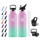 JAPORIA Botella Agua Acero Inoxidable 500ml, Botella Termica con Pajita, Fácil de Limpiar, Aislamiento al Vacío, Cantimplora Termica para Camping, Gimnasio