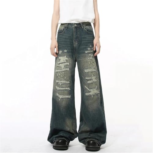 Men's Denim Pants Hole Worn-Out Streetwear Trousers Straight Wide Leg Casual Jeans3