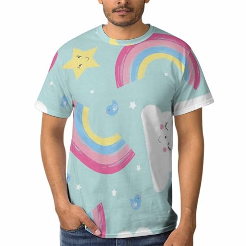 T-Shirt Arc-en-Ciel Homme à Col Rond en Coton Doux à Manches Courtes