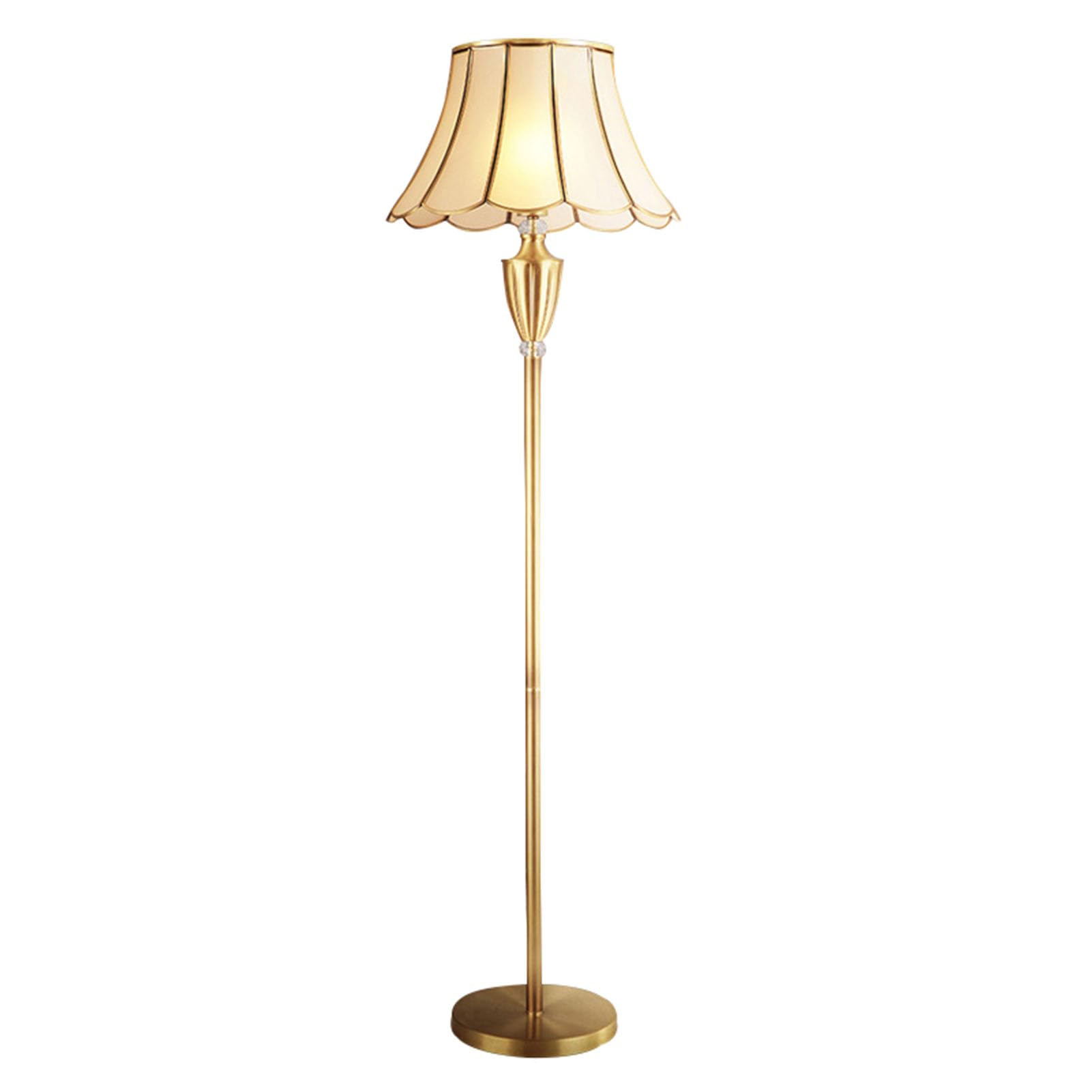 Lampa podłogowa, stojąca 145 cm wysokości, antyczny mosiądz, metalowa kolumna, złoty brąz, klosz dzwonka do salonu, czytelnia, sypialnia rodzinna, dom