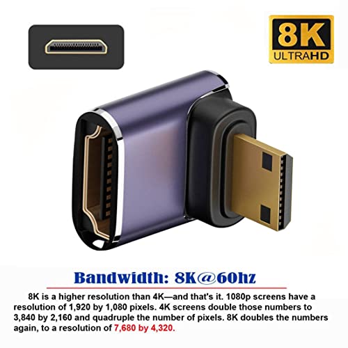 chenyang Mini HDMI 2.1 Converter Adapter, Mini HDMI Male to HDMI Female 90 Degree UP Angled UHD Extension Converter Adapter - Image 2