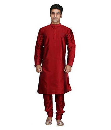 Kurta Pijama Hombres Diseñador de Mezcla de Seda Casual Étnico Vestido Red Indian