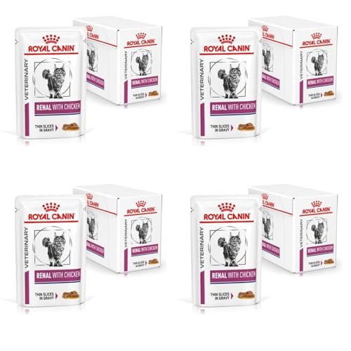 Royal Canin Veterinary Renal Poulet | Pack de 4 | 4 x 12 x 85 g | Aliment diététique Complet pour Chats Adultes ayant des problèmes rénaux
