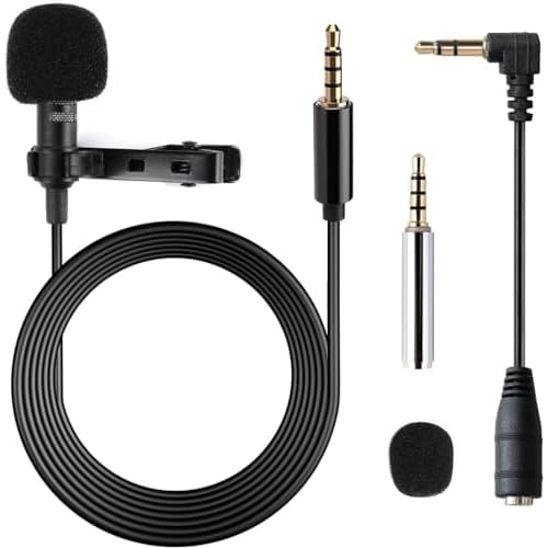 Gyvazla Micrófono de Solapa, Omnidireccional lavalier Micrófono de Condensador de 6.5pies Audio Cables para Grabación Entrevista/Videoconferencia/Podcast/Dicción de Voz/Phone