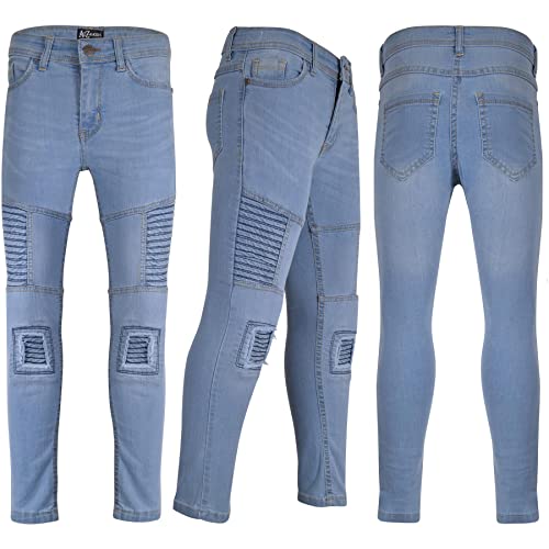 Kids Boys Skinny Ripped High Waisted Light Blue Jeans Teens Casual Classic Pants4